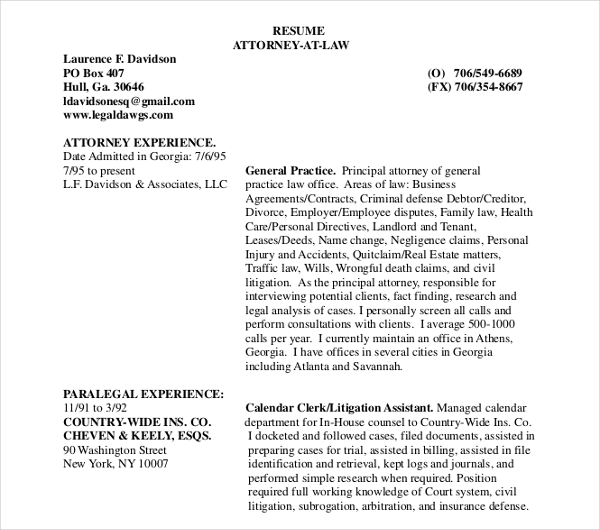 attorney law resume template
