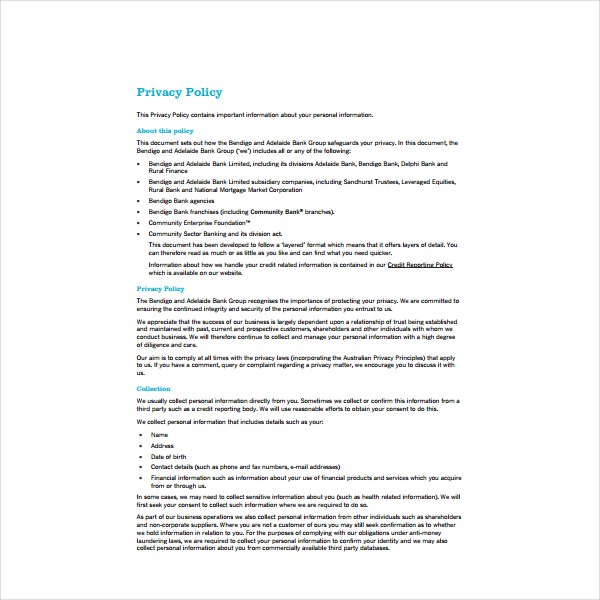 12+ Privacy Policy Templates PDF, Word