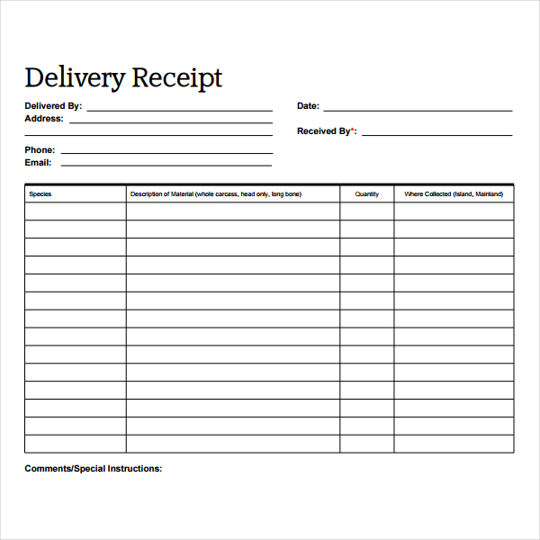 blank delivery receipt sample