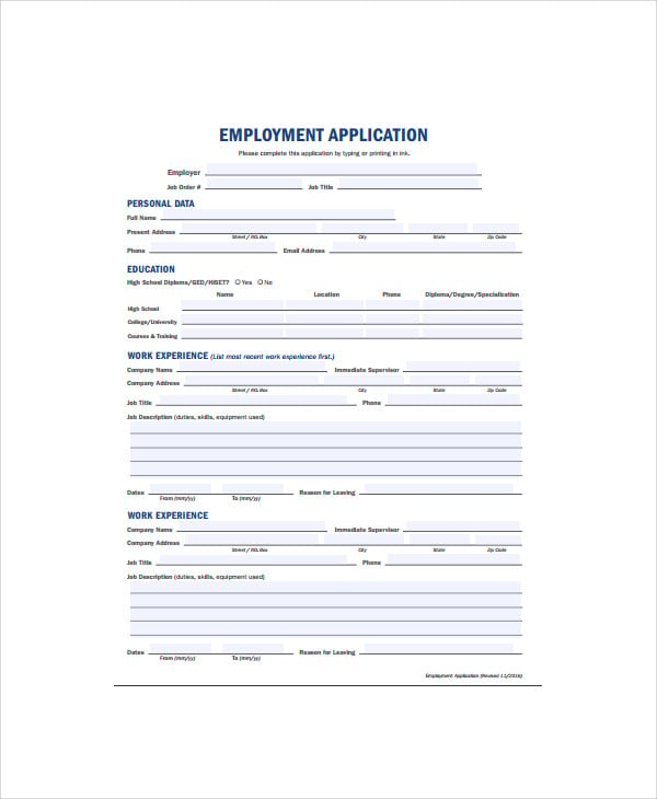 14 Employment Application Forms Pdf 7066
