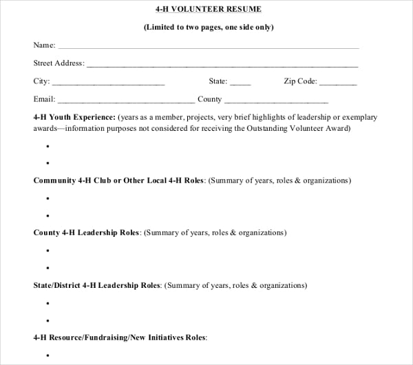 blank volunteer resume template