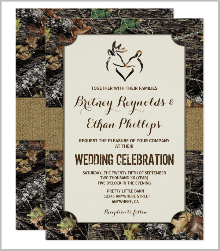 burlap deer hunting camo wedding invitation card template