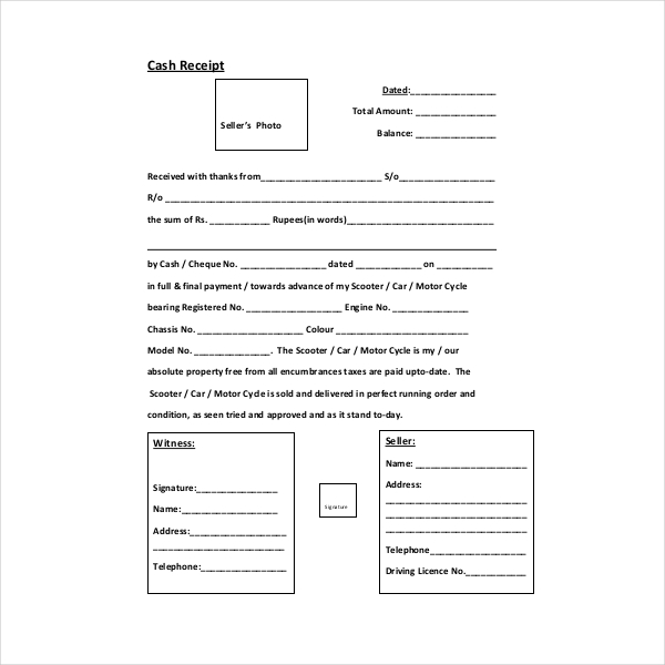 cash sales receipt template