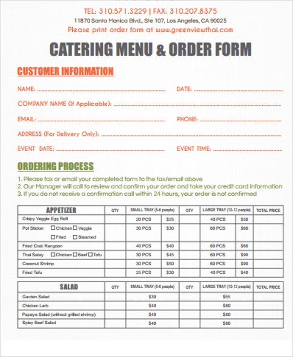 12+ Catering Order Forms - PDF, Pages