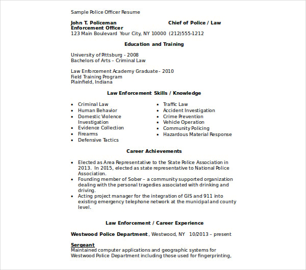 6  police officer resume templates