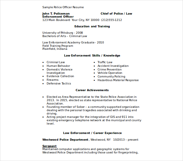 6+ Police Officer Resume Templates PDF, DOC