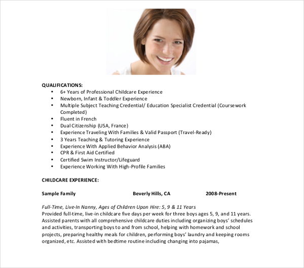 8+ Child Care Resume Templates - PDF, DOC