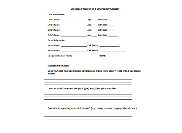 child emergency information form