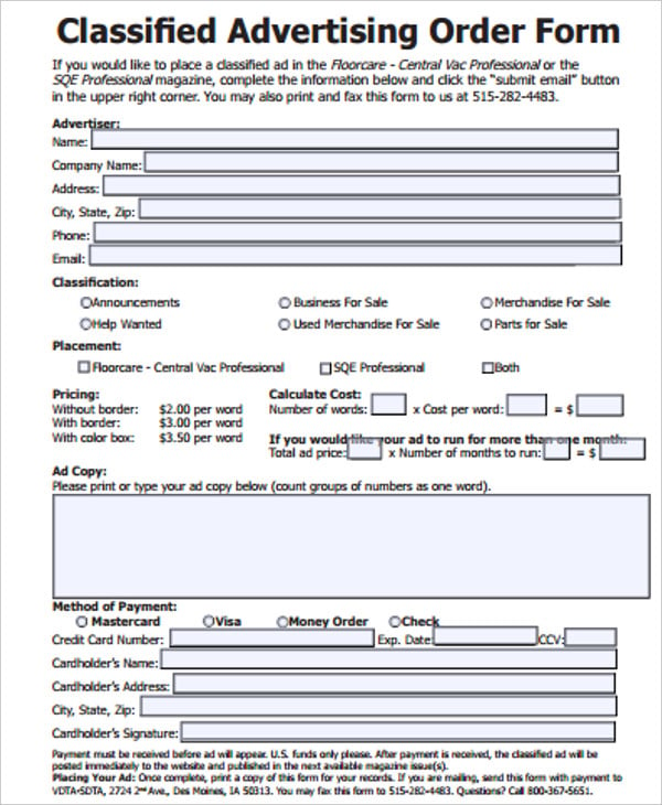 9+ Advertising Order Forms - PDF | Free & Premium Templates