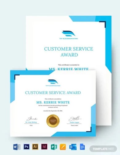 customer care award certificate template