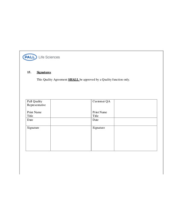 customer quality agreement template