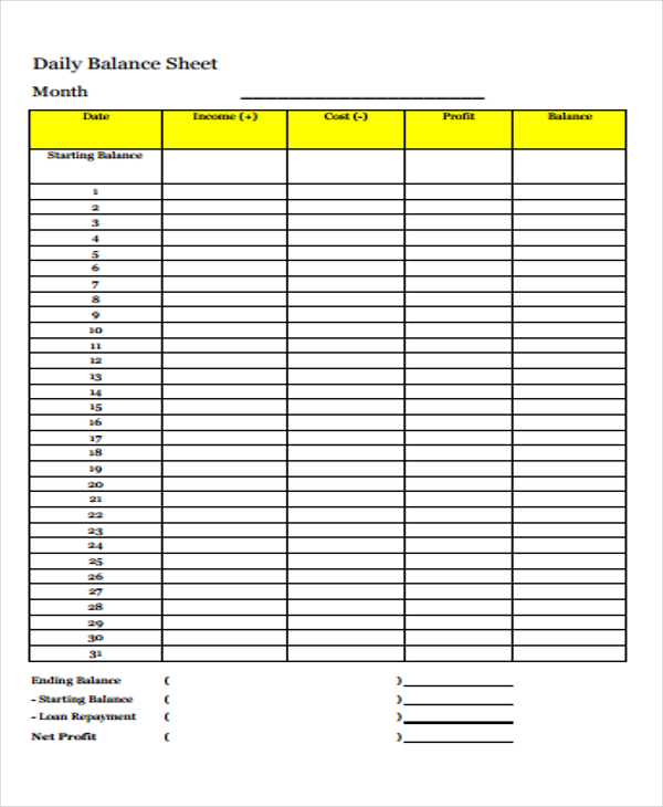 Free Printable Cash Register Balance Sheet Printable Templates