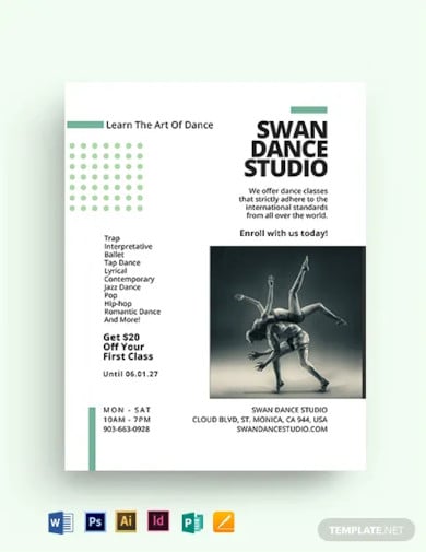 dance lesson and studio flyer template