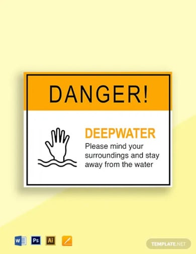danger deep water sign template