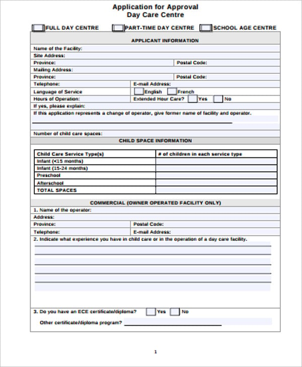 10 Daycare Application Forms Pdf 9202
