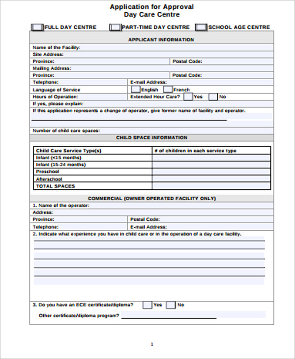 10 Daycare Application Forms PDF