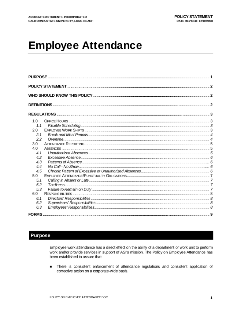 5 Employee Attendance Policy Templates Word PDF 5 Employee Attendance Policy Templates Word PDF