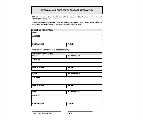 employee emergency information form