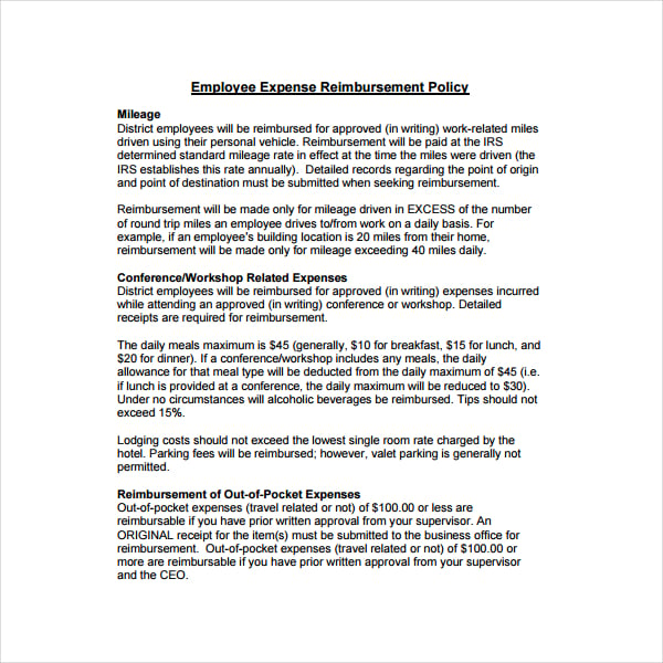 4  Employee Reimbursement Policy Templates PDF