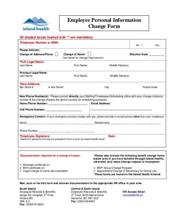 3+ Employee Record Change Forms Templates PDF