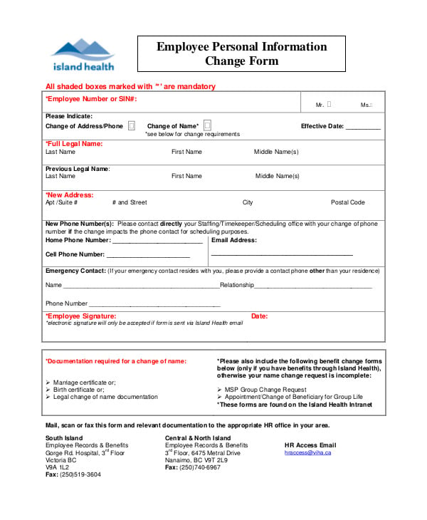 3+ Employee Record Change Forms Templates PDF