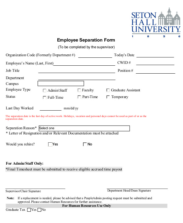 Letter Of Separation From Employee Collection Letter Template Collection