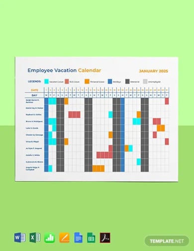 modèle de calendrier des vacances des employés
