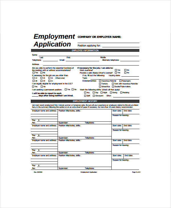 14+ Employment Application Forms - PDF | Free & Premium Templates