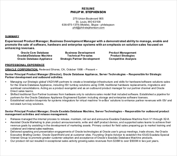 10 Product Manager Resume Templates Pdf Doc Free