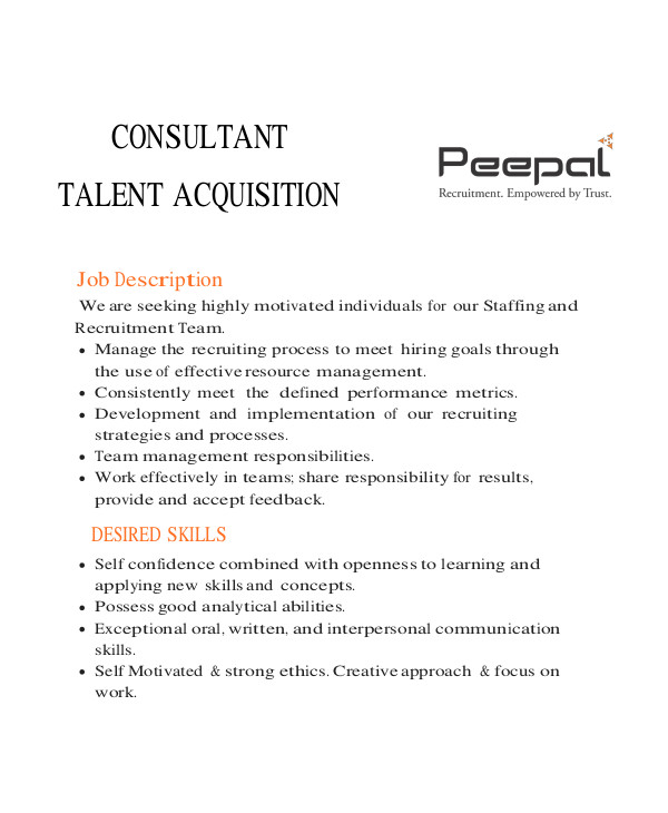 6+ Talent Acquisition Consultant Job Descriptions PDF