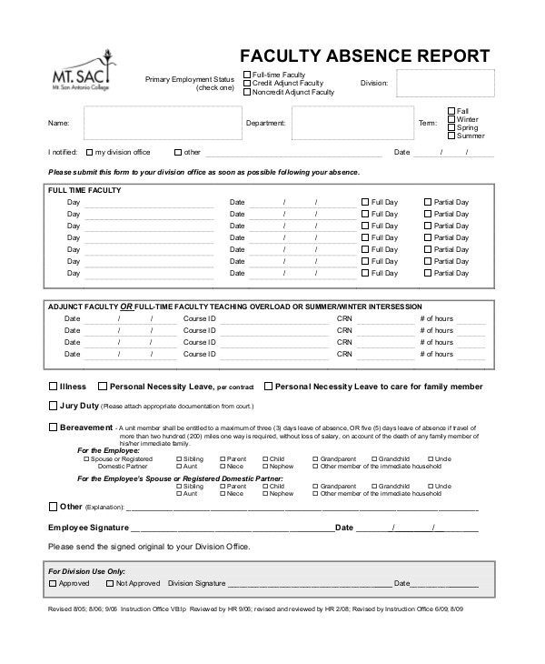 9+ Absence Report Templates PDF, Word