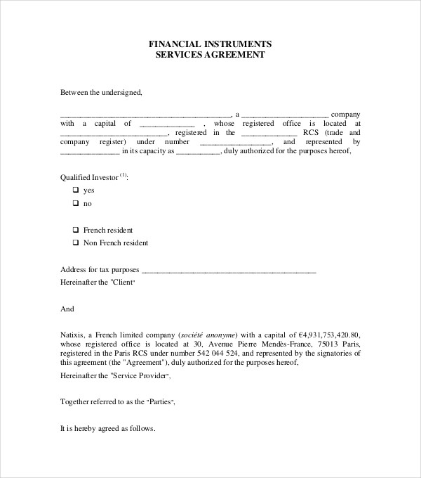 financial instruments services agreement