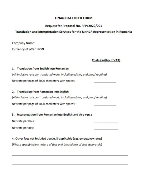 financial offer form request for proposal