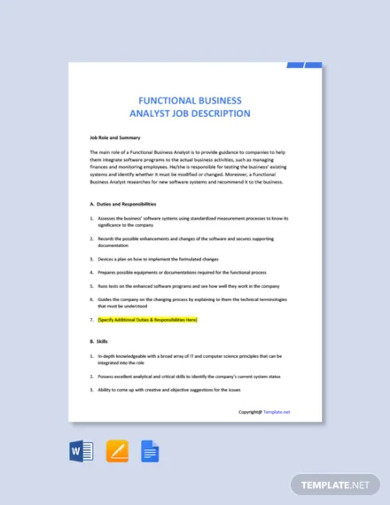 free functional business analyst job description template