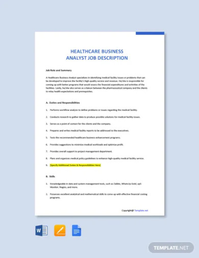 free healthcare business analyst job description template