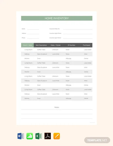 free home inventory sheet template