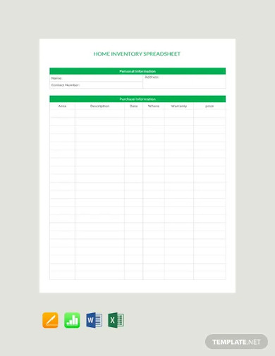free home inventory spreadsheet template