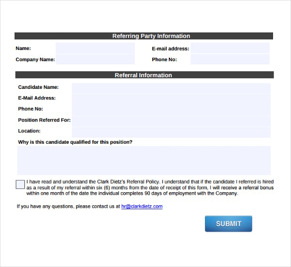 5+ Templates Employee Referral Form