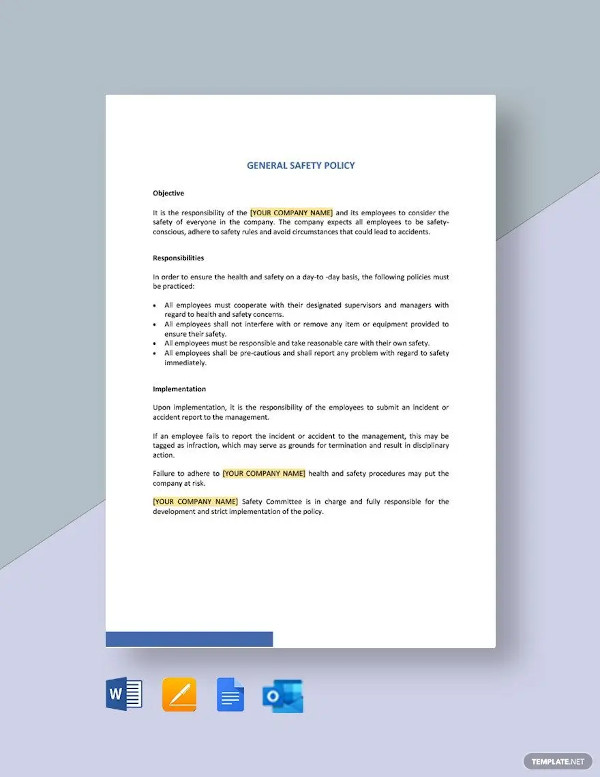 11+ Workplace Safety Policy Templates PDF