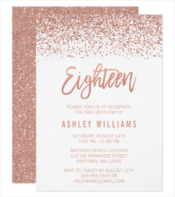 Editable 18th Birthday Party Invitation 18th Invite Rose Gold Glitter 18th Birthday Champagne