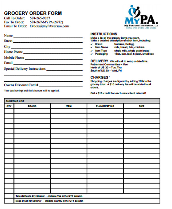 10+ Grocery Order Forms PDF