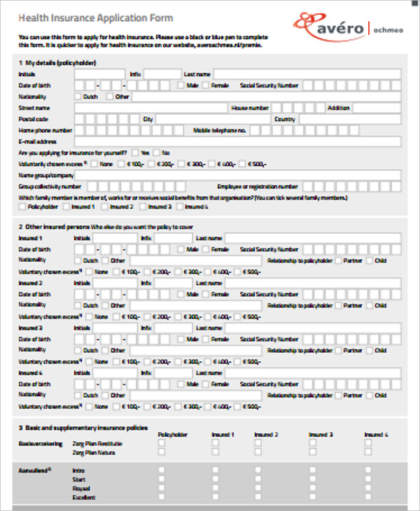 10 Insurance Application Forms PDF