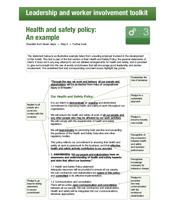 11+ Workplace Safety Policy Templates PDF