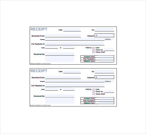 horizontal cash receipt form