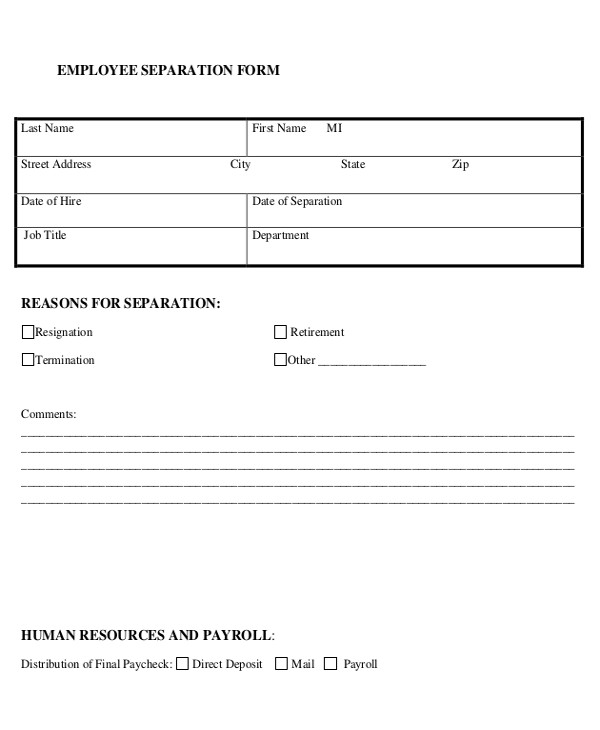 Employee Separation Form Pdf