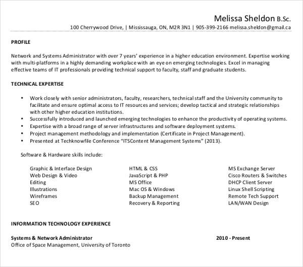 it administrator resume template