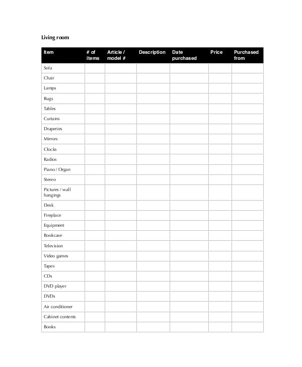 6+ Home Inventory Worksheet Templates - PDF | Free & Premium Templates
