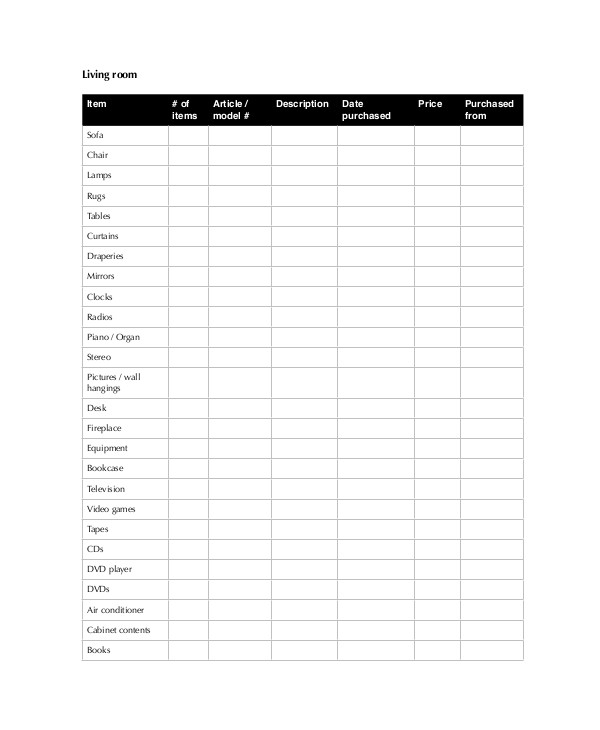 8+ Home Inventory Worksheet Templates - PDF, DOC, XLS, Pages, Numbers