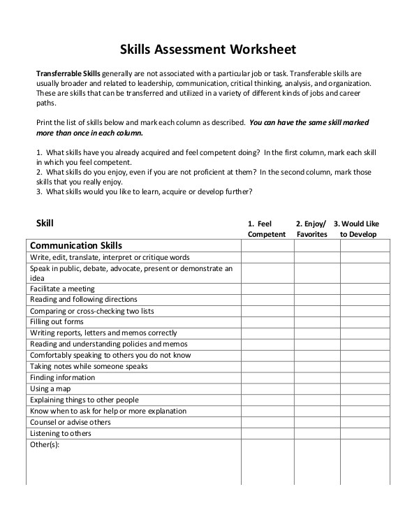 interpersonal organizational skills assessment worksheet