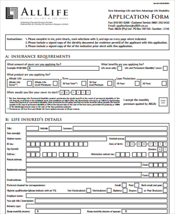 10 Insurance Application Forms PDF